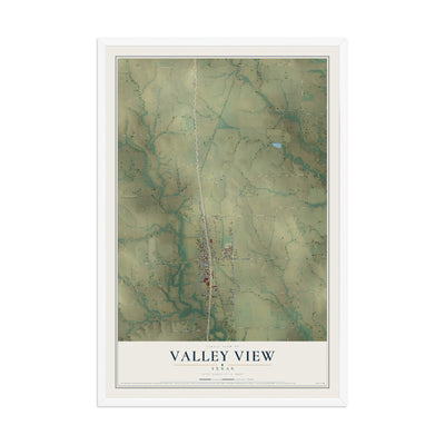 Map of Valley View, Texas, 12 x 18 inch print in a white wood frame