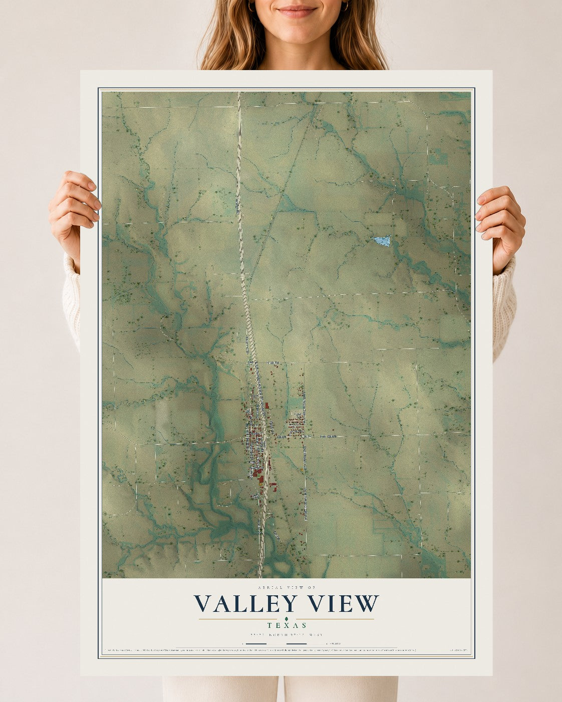 Map of Valley View, Texas, 24 x 36 inch unframed archival matte print