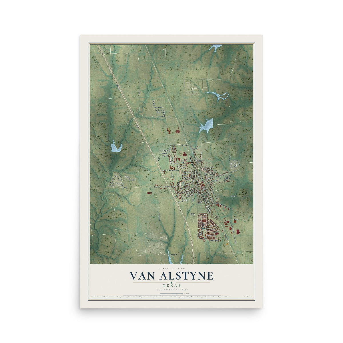 Map of Van Alstyne, Texas, 12 x 18 inch unframed archival matte print