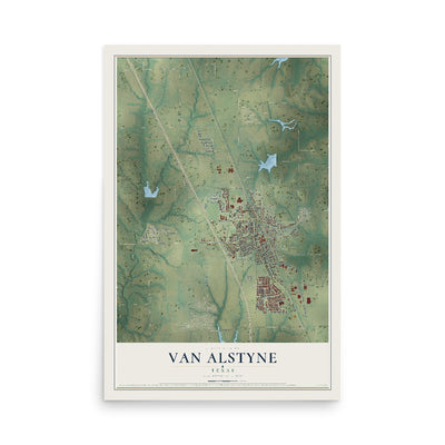 Map of Van Alstyne, Texas, 12 x 18 inch unframed archival matte print