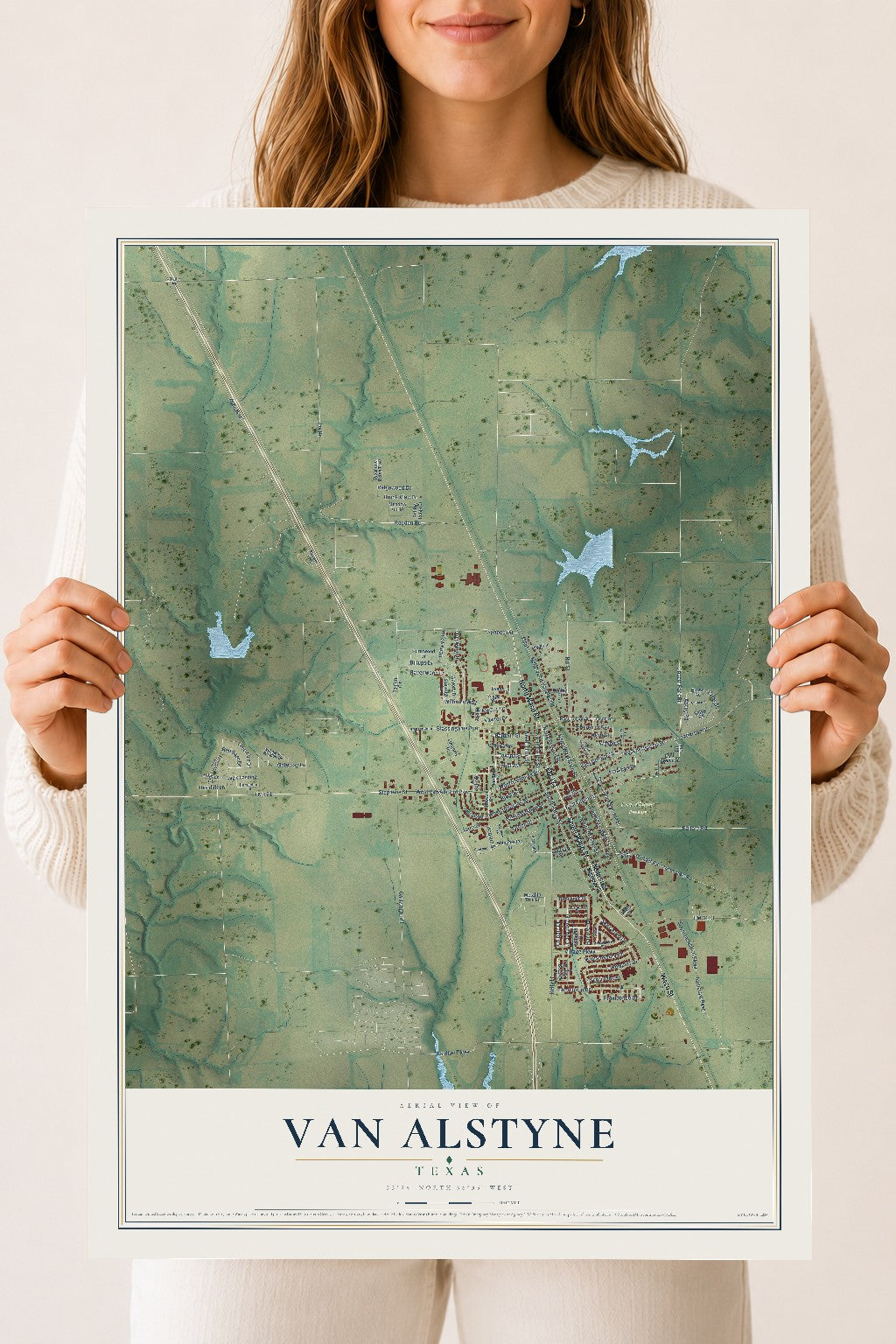 Map of Van Alstyne, Texas, 18 x 24 inch unframed archival matte print