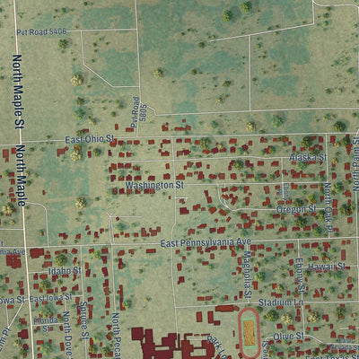 Close-up of the map of Van, Texas print showing street and building detail