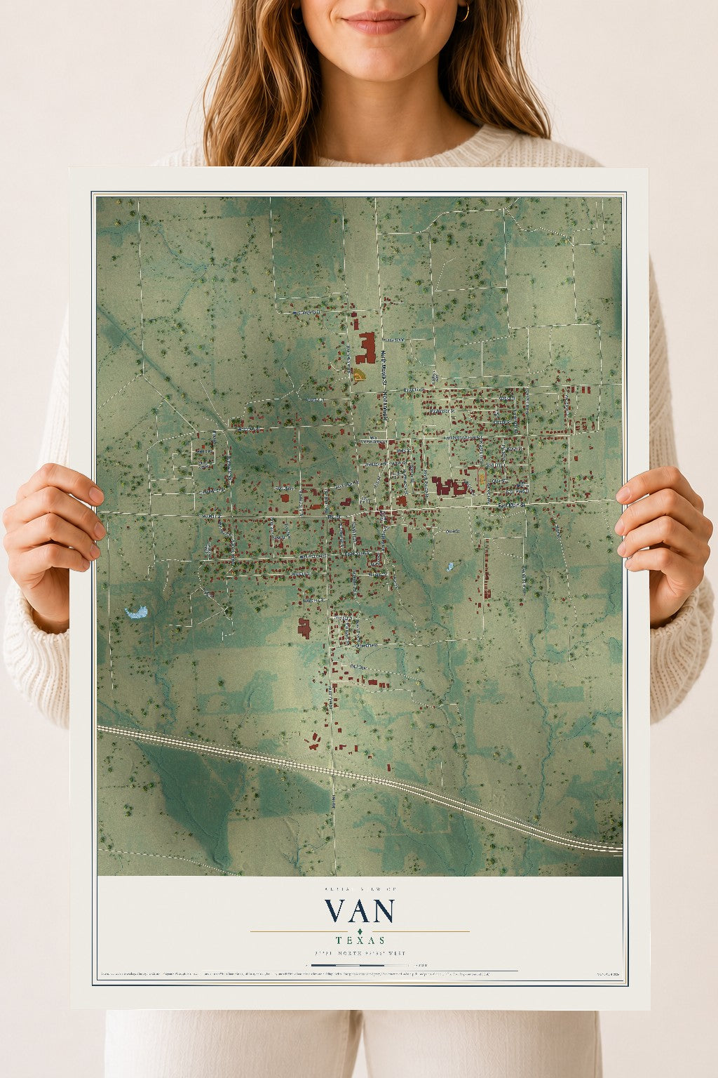 Map of Van, Texas, 18 x 24 inch unframed archival matte print