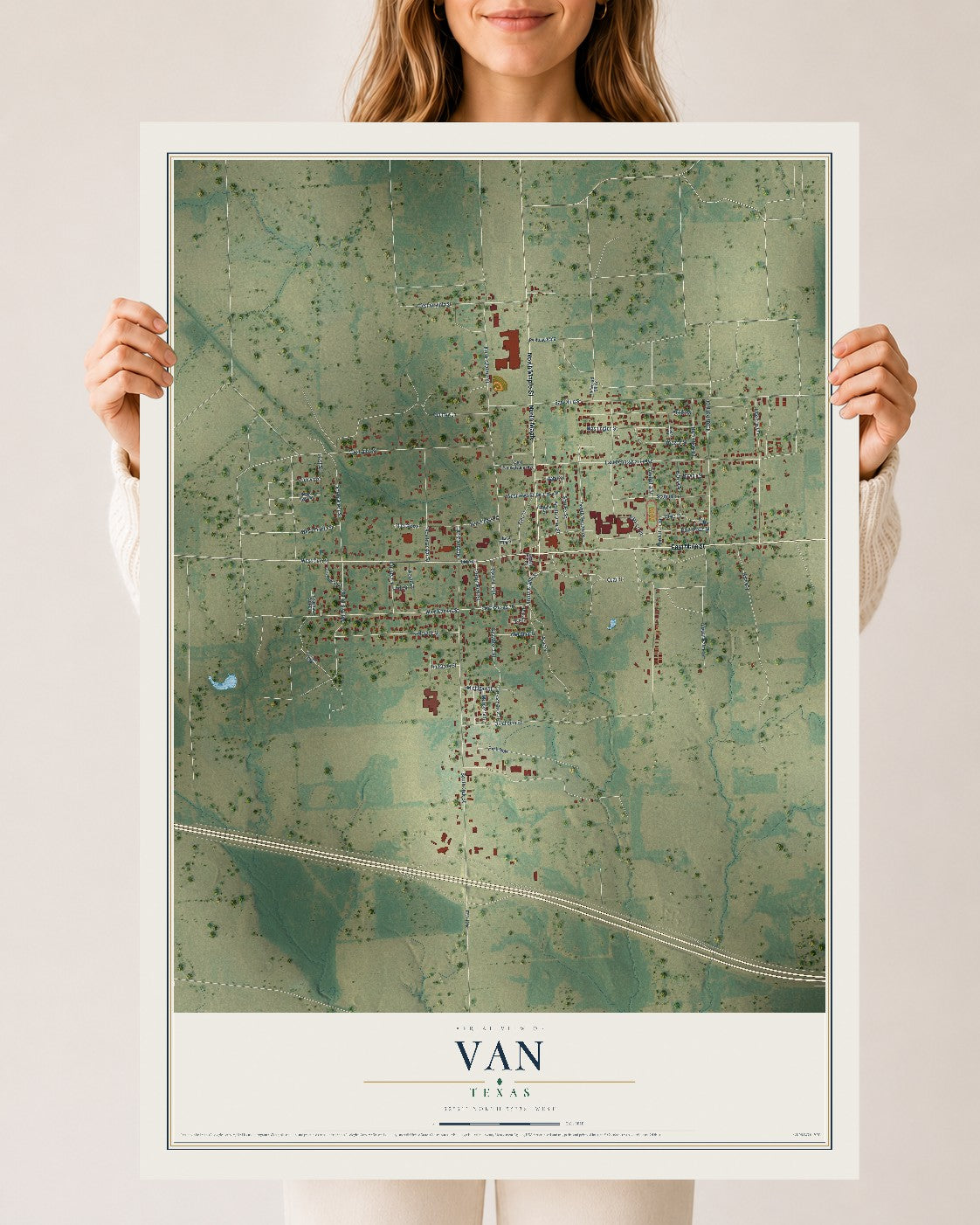 Map of Van, Texas, 24 x 36 inch unframed archival matte print