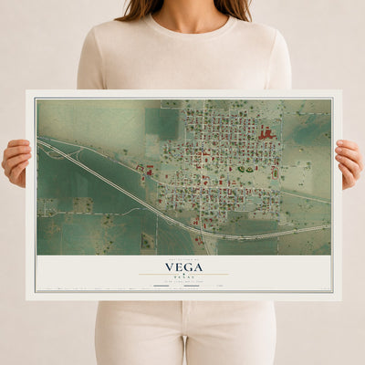 Map of Vega, Texas, 12 x 18 inch unframed archival matte print