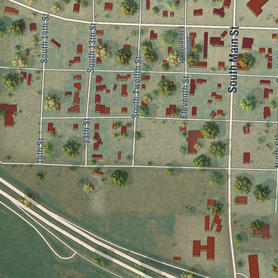 Second close-up of the map of Vega, Texas print showing more streets and buildings
