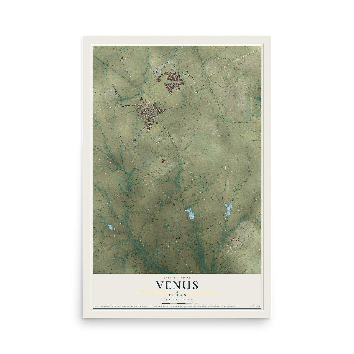 Map of Venus, Texas, 12 x 18 inch unframed archival matte print