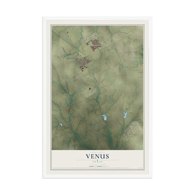 Map of Venus, Texas, 12 x 18 inch print in a white wood frame