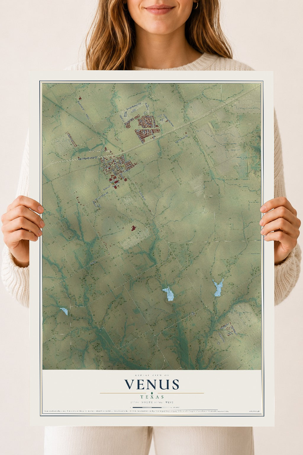 Map of Venus, Texas, 18 x 24 inch unframed archival matte print