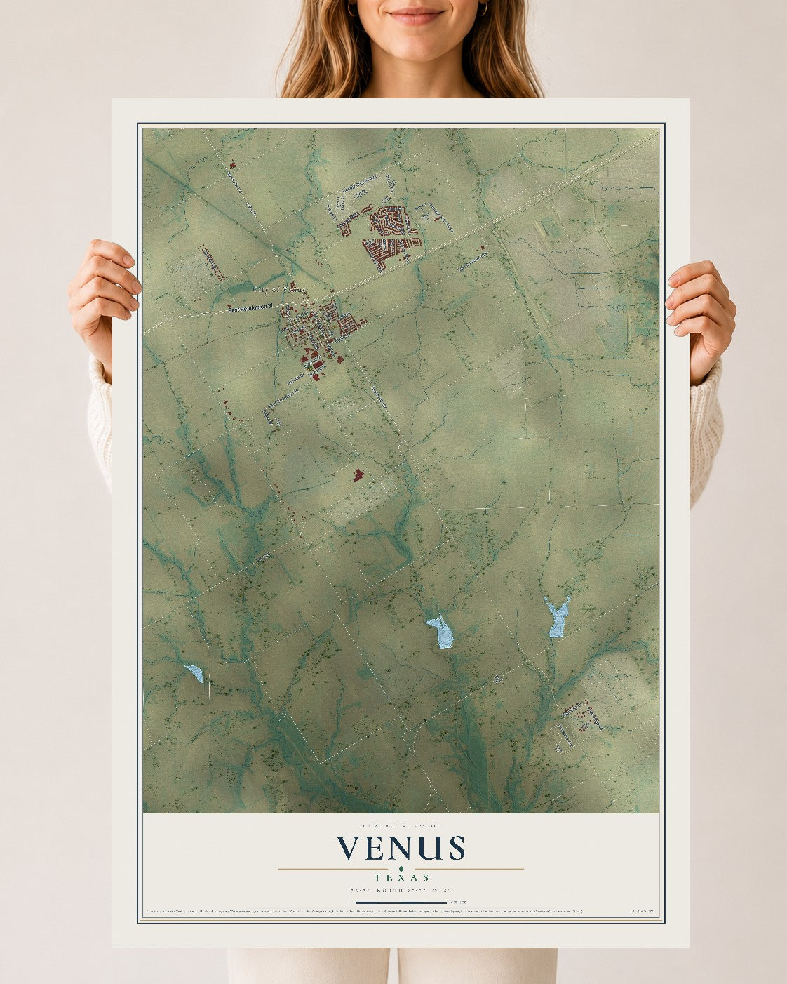 Map of Venus, Texas, 24 x 36 inch unframed archival matte print