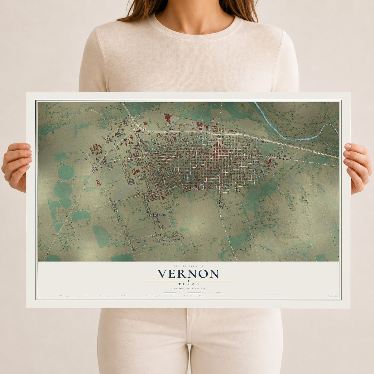 Map of Vernon, Texas, 12 x 18 inch unframed archival matte print
