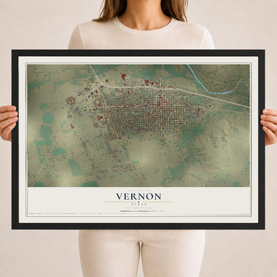 Map of Vernon, Texas, 18 x 24 inch print in a black wood frame