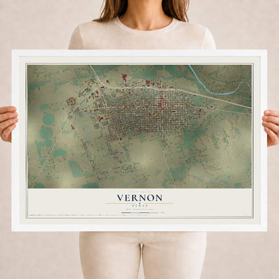 Map of Vernon, Texas, 18 x 24 inch print in a white wood frame