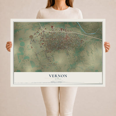 Map of Vernon, Texas, 24 x 36 inch unframed archival matte print