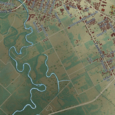 Second close-up of the map of Victoria, Texas print showing more streets and buildings