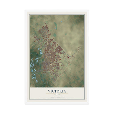 Map of Victoria, Texas, 12 x 18 inch print in a white wood frame