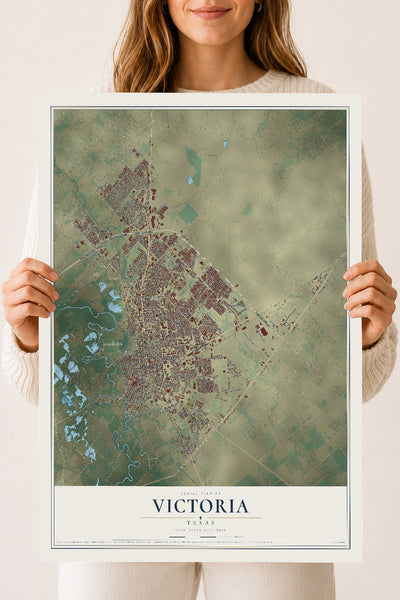 Map of Victoria, Texas, 18 x 24 inch unframed archival matte print