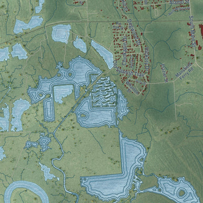 Second close-up of the map of Vidor, Texas print showing more streets and buildings