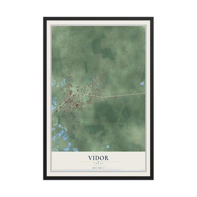 Map of Vidor, Texas, 12 x 18 inch print in a black wood frame