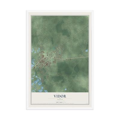 Map of Vidor, Texas, 12 x 18 inch print in a white wood frame