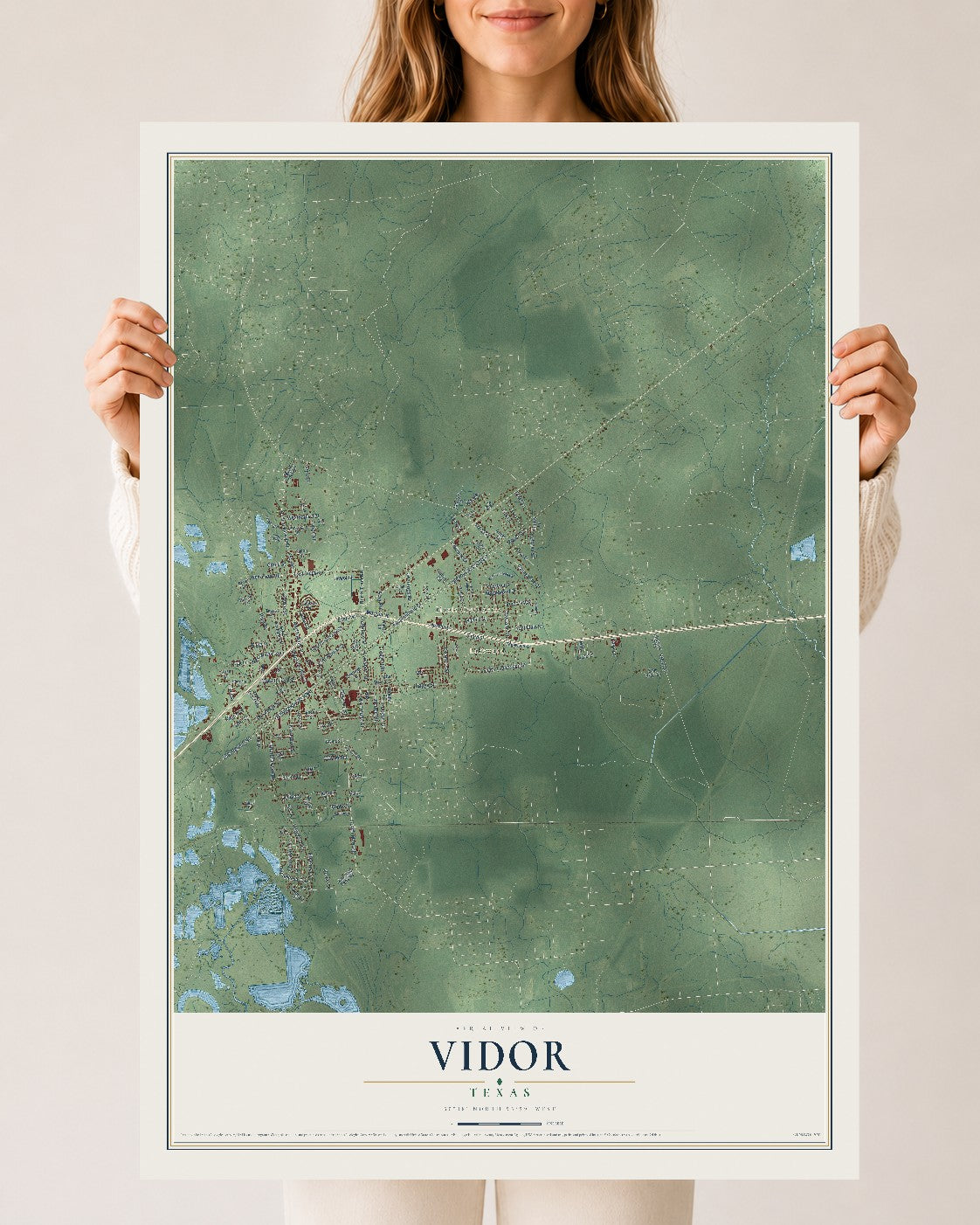 Map of Vidor, Texas, 24 x 36 inch unframed archival matte print