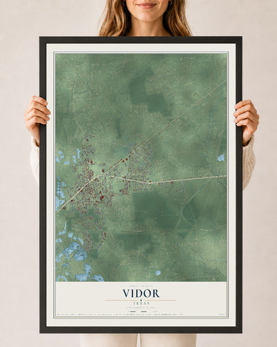 Map of Vidor, Texas, 24 x 36 inch print in a black wood frame