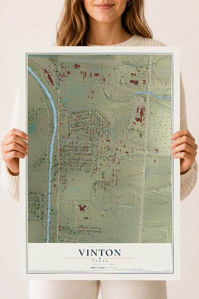 Map of Vinton, Texas, 18 x 24 inch unframed archival matte print