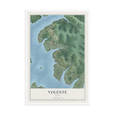 Map of Volente, Texas, 12 x 18 inch print in a white wood frame