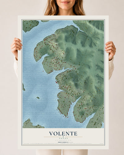 Map of Volente, Texas, 24 x 36 inch unframed archival matte print