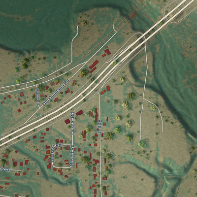 Second close-up of the map of Von Ormy, Texas print showing more streets and buildings
