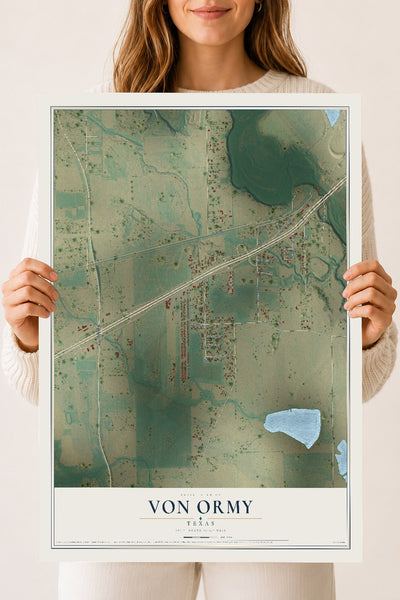 Map of Von Ormy, Texas, 18 x 24 inch unframed archival matte print