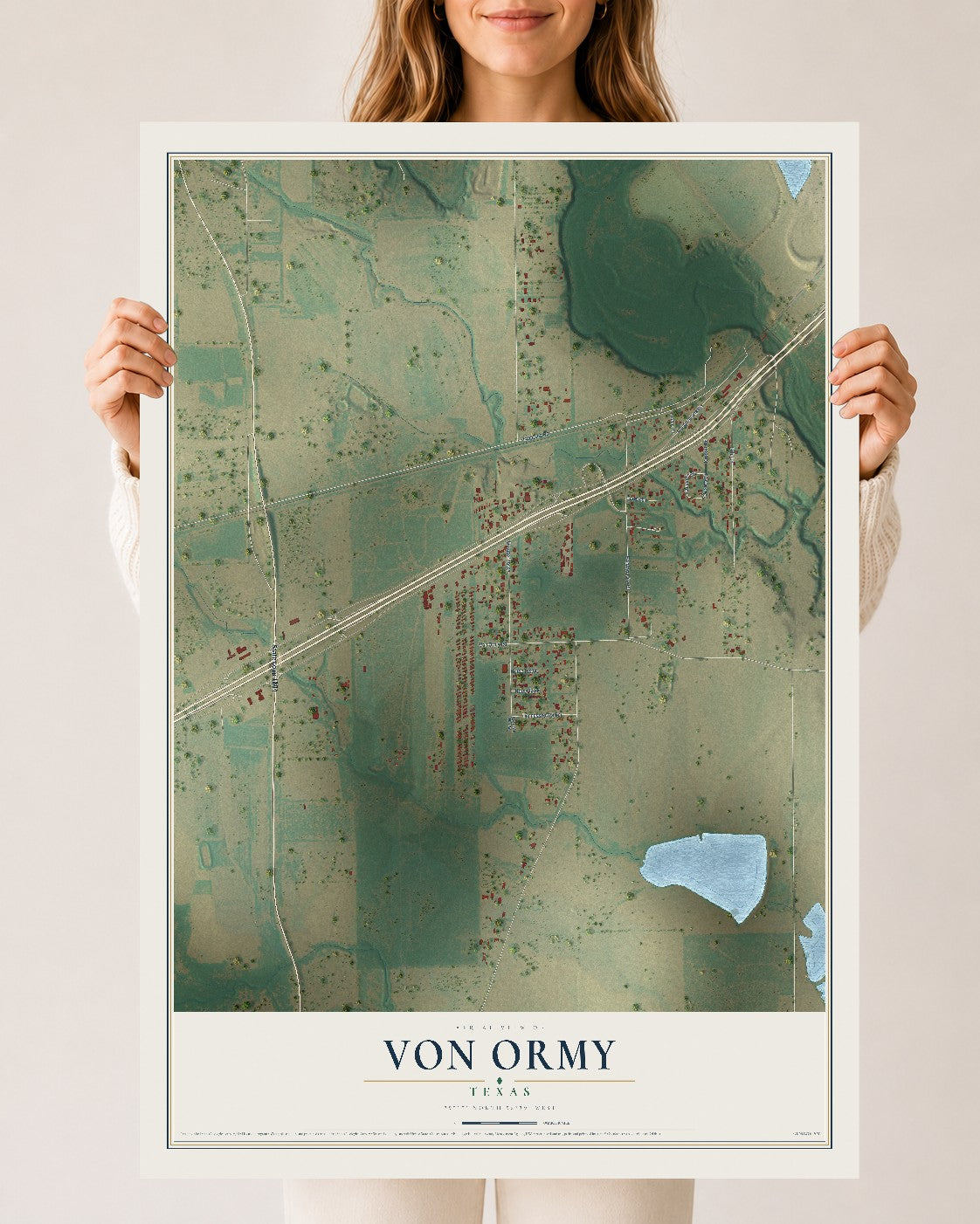 Map of Von Ormy, Texas, 24 x 36 inch unframed archival matte print