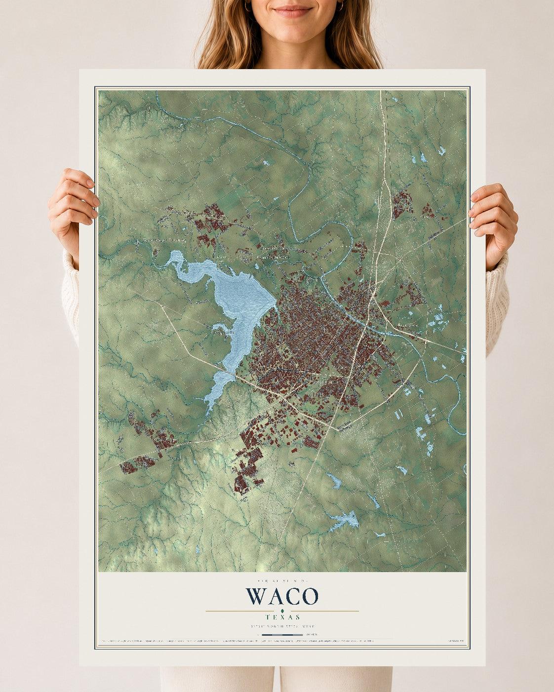 Map of Waco, Texas, 24 x 36 inch unframed archival matte print