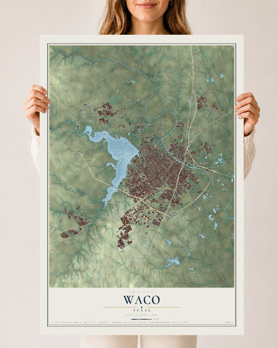 Map of Waco, Texas, 24 x 36 inch unframed archival matte print