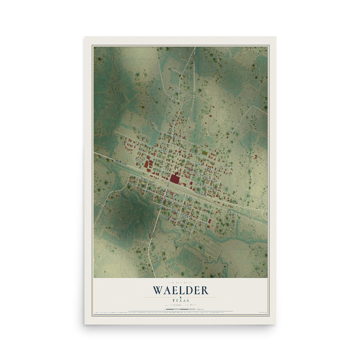 Map of Waelder, Texas, 12 x 18 inch unframed archival matte print