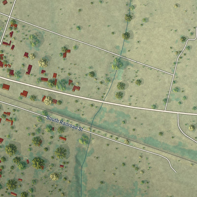 Second close-up of the map of Waelder, Texas print showing more streets and buildings