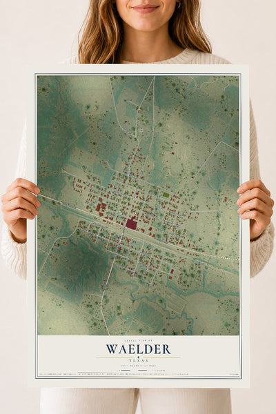 Map of Waelder, Texas, 18 x 24 inch unframed archival matte print