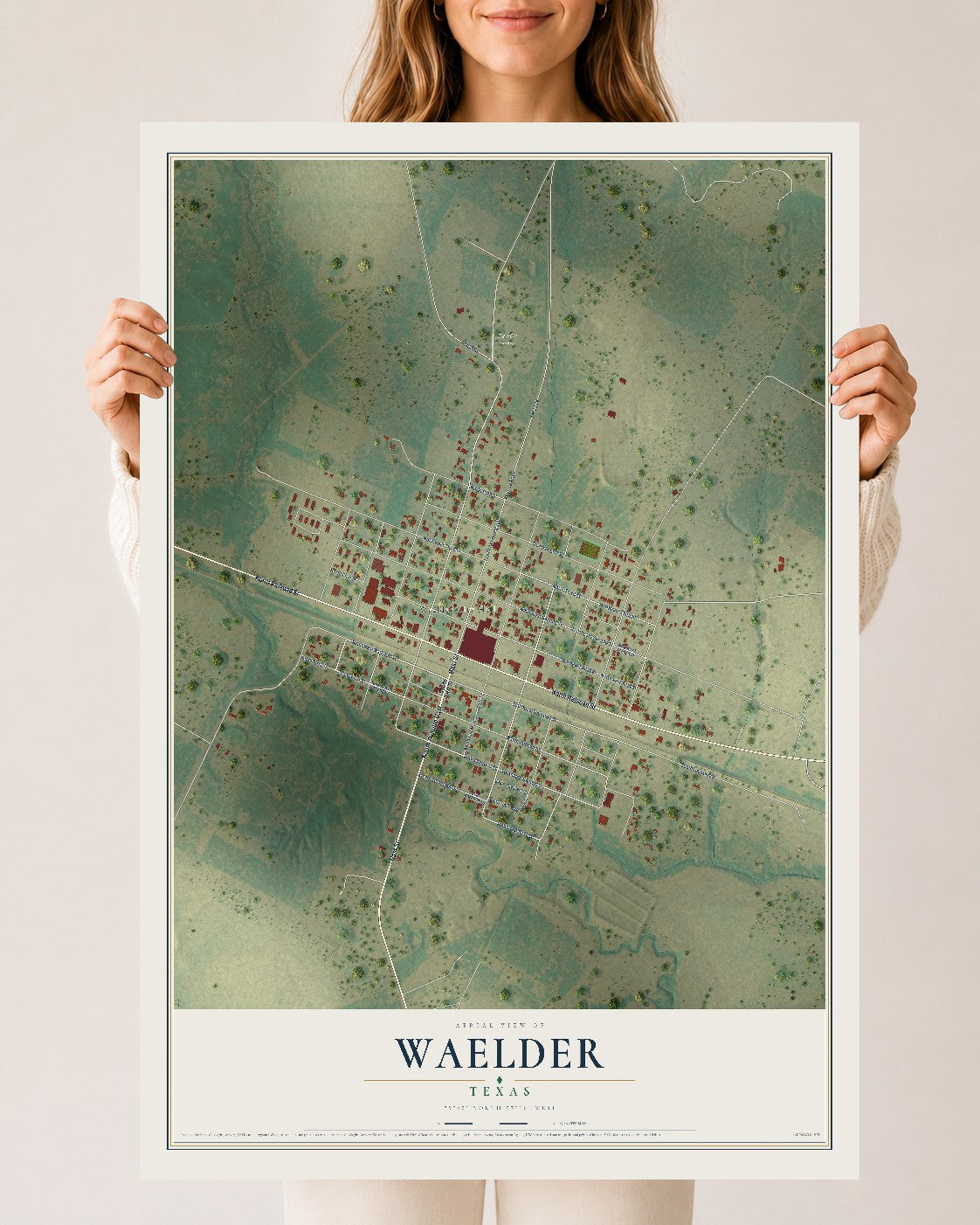 Map of Waelder, Texas, 24 x 36 inch unframed archival matte print