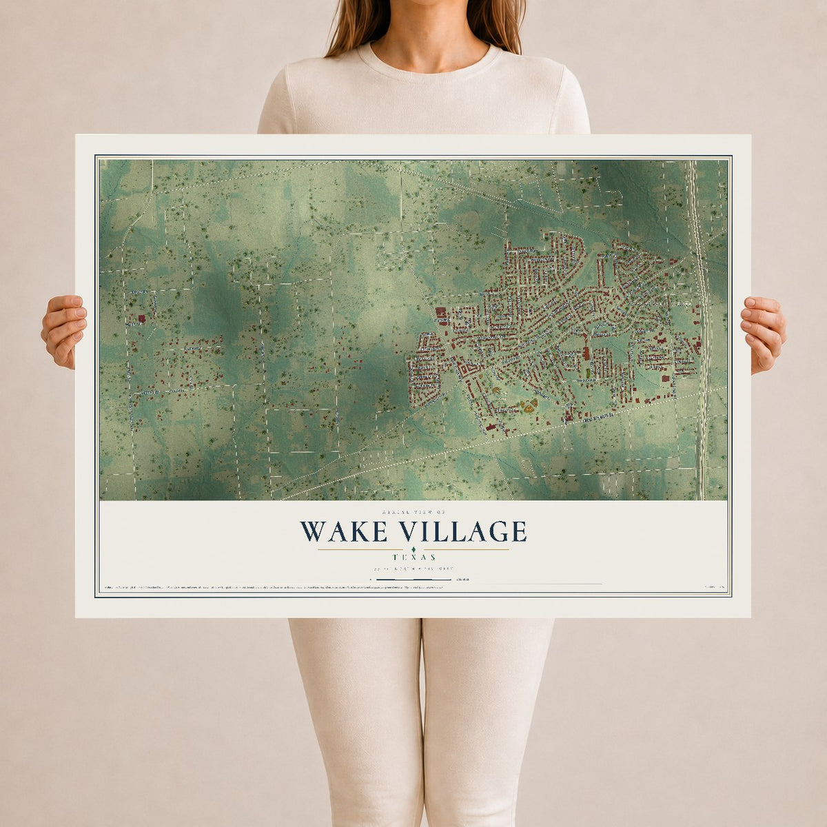 Map of Wake Village, Texas, 24 x 36 inch unframed archival matte print