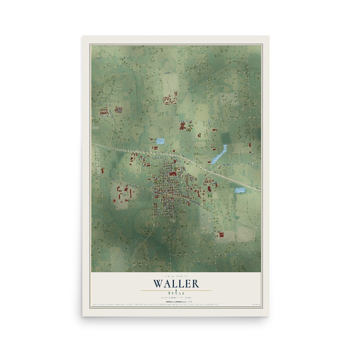 Map of Waller, Texas, 12 x 18 inch unframed archival matte print