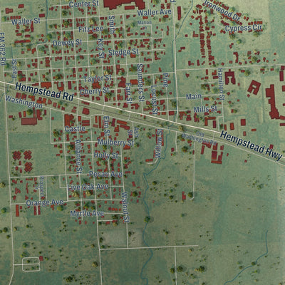 Close-up of the map of Waller, Texas print showing street and building detail