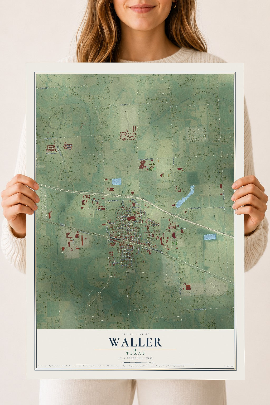 Map of Waller, Texas, 18 x 24 inch unframed archival matte print