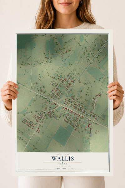 Map of Wallis, Texas, 18 x 24 inch unframed archival matte print