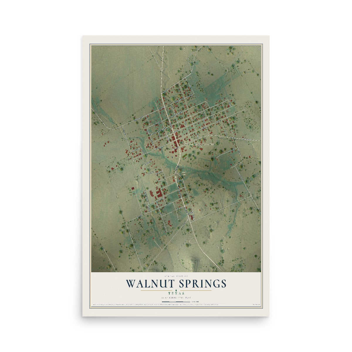 Map of Walnut Springs, Texas, 12 x 18 inch unframed archival matte print