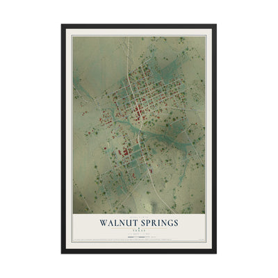 Map of Walnut Springs, Texas, 12 x 18 inch print in a black wood frame