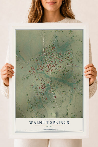 Map of Walnut Springs, Texas, 18 x 24 inch print in a white wood frame