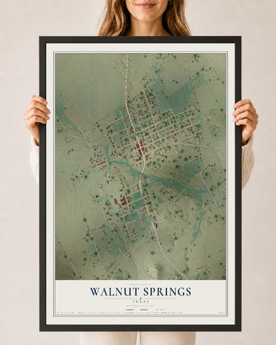 Map of Walnut Springs, Texas, 24 x 36 inch print in a black wood frame