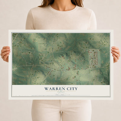 Map of Warren City, Texas, 12 x 18 inch unframed archival matte print