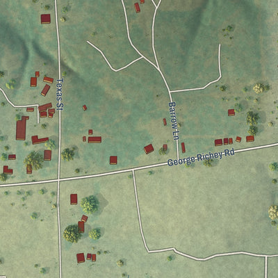 Second close-up of the map of Warren City, Texas print showing more streets and buildings