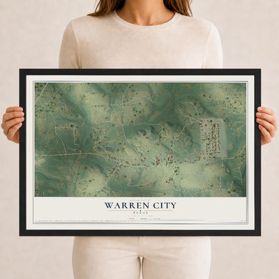 Map of Warren City, Texas, 12 x 18 inch print in a black wood frame